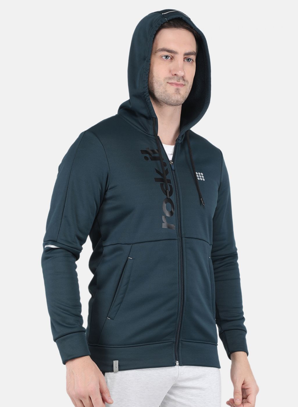 Rock.it Men Teal Blue Printed Sweatshirt