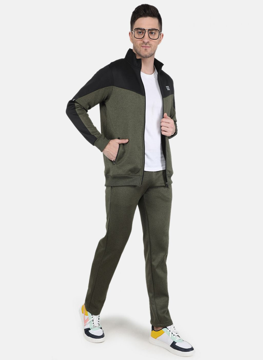 Rock.it Men Olive Solid Tracksuit
