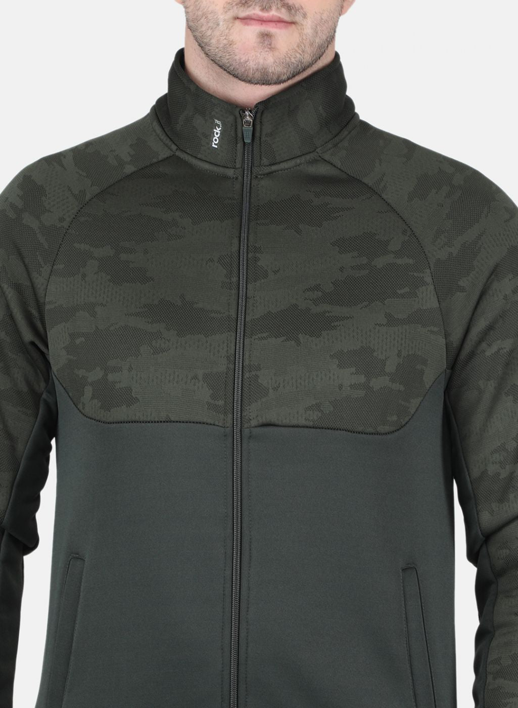 Rock.it Men Olive Self Design Tracksuit