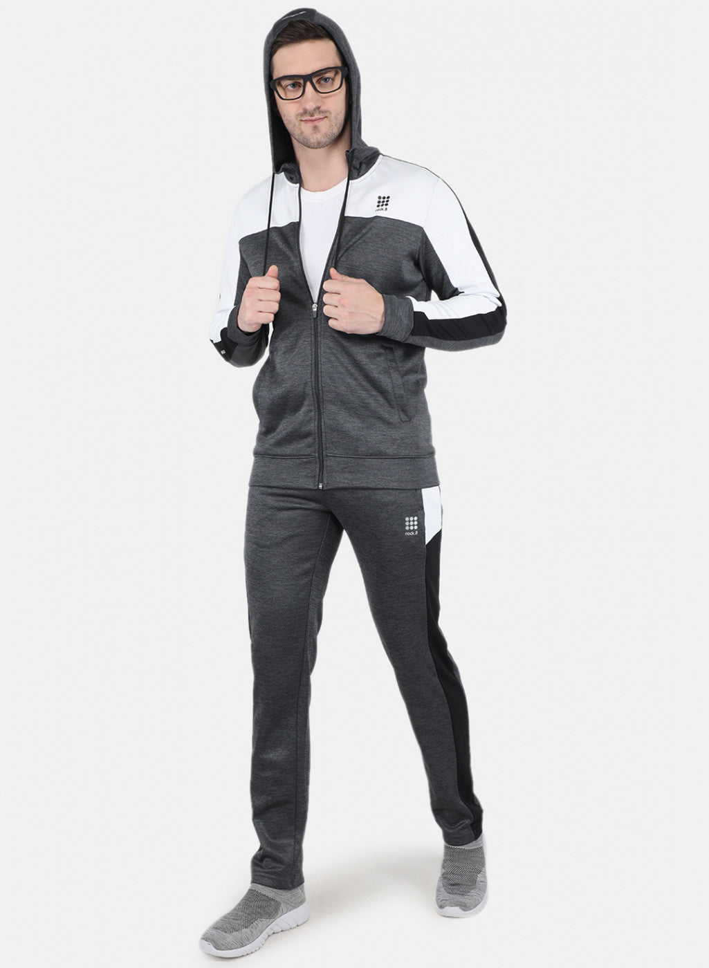 Rock.it Men Grey Self Design Tracksuit