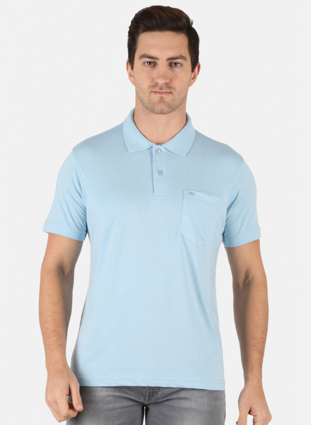 Men Sky Blue Plain T-Shirt