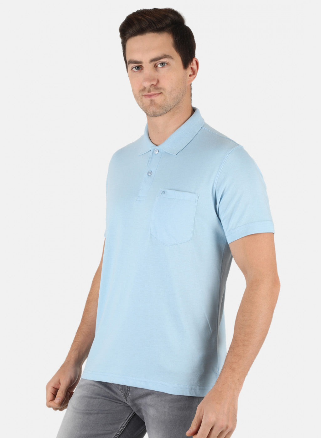 Men Sky Blue Plain T-Shirt