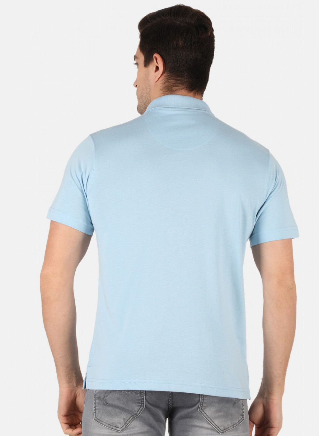 Men Sky Blue Plain T-Shirt