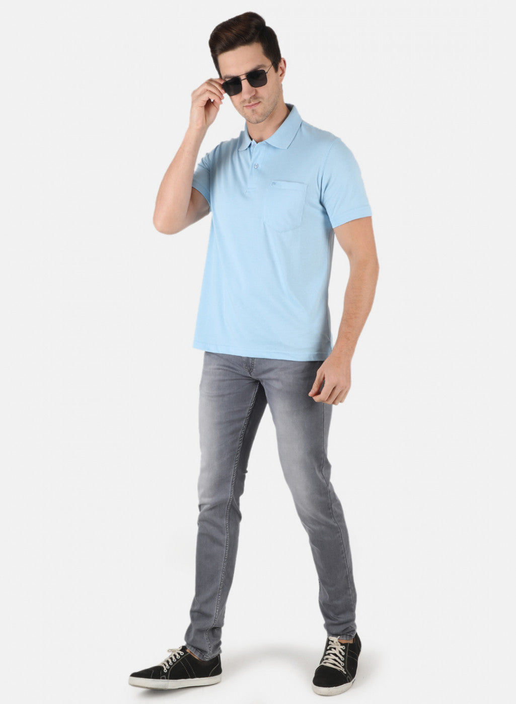 Men Sky Blue Plain T-Shirt