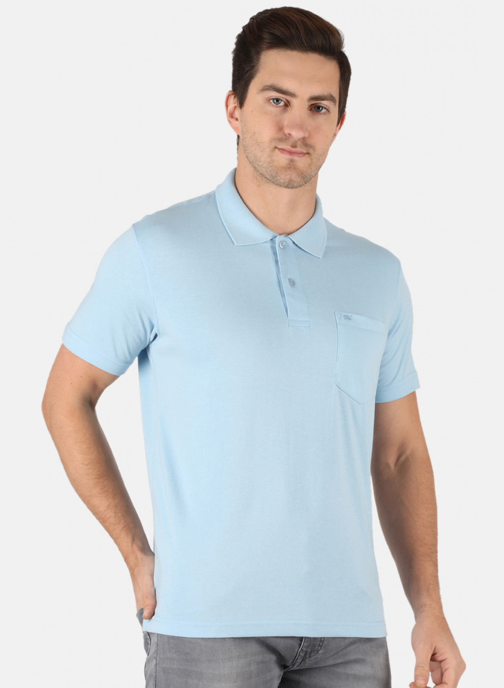 Men Sky Blue Plain T-Shirt