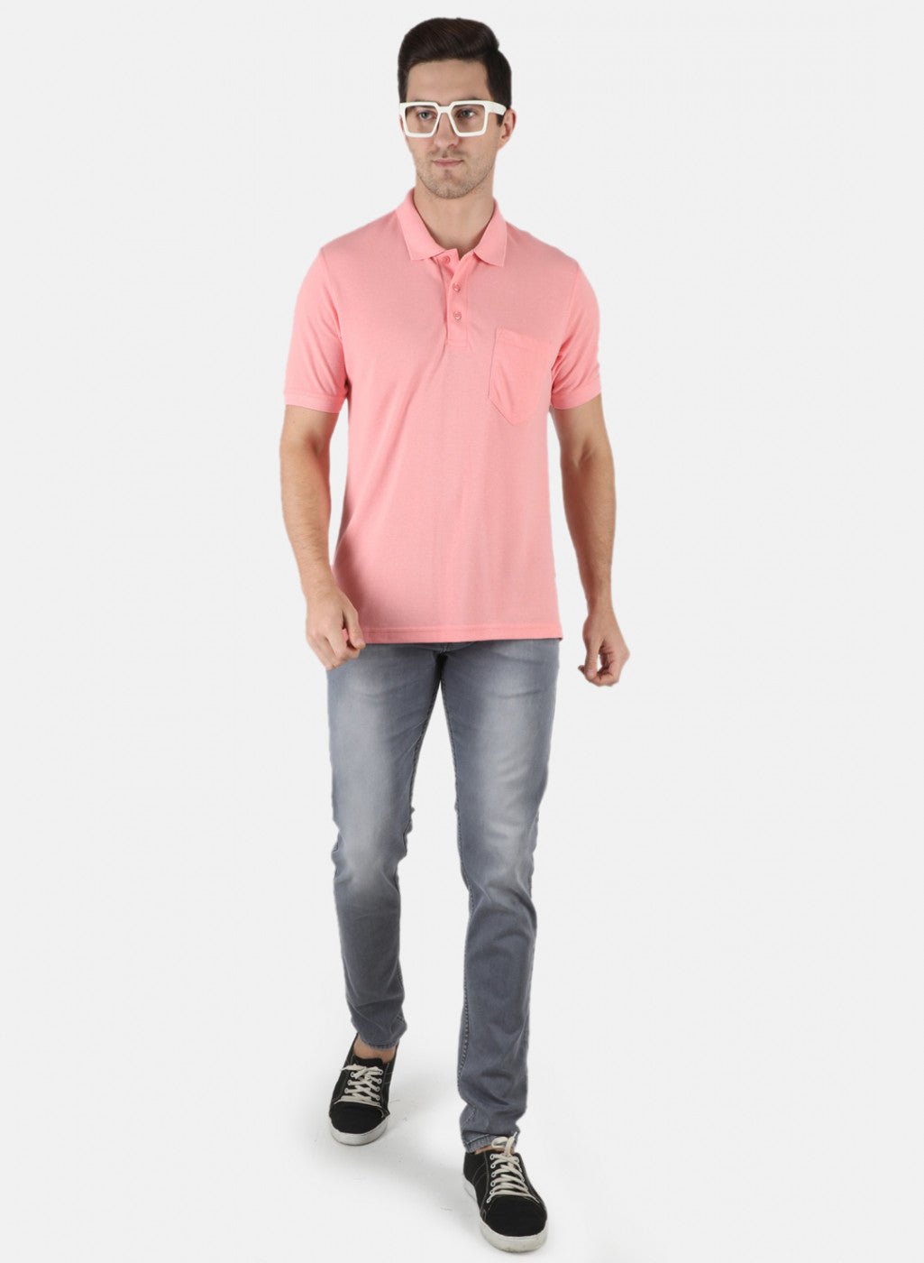Men Pink Plain T-Shirt