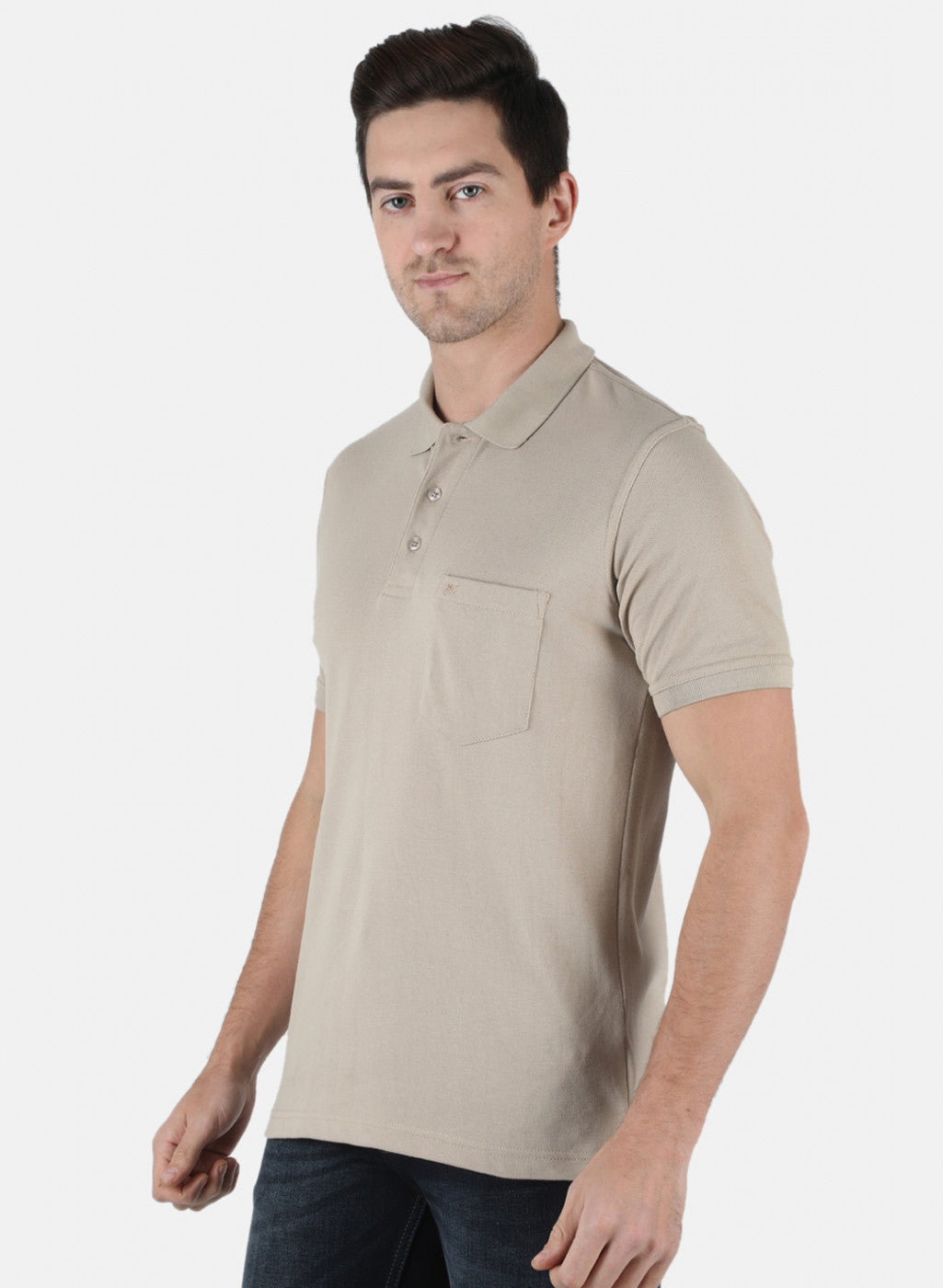 Men Beige Plain T-Shirt