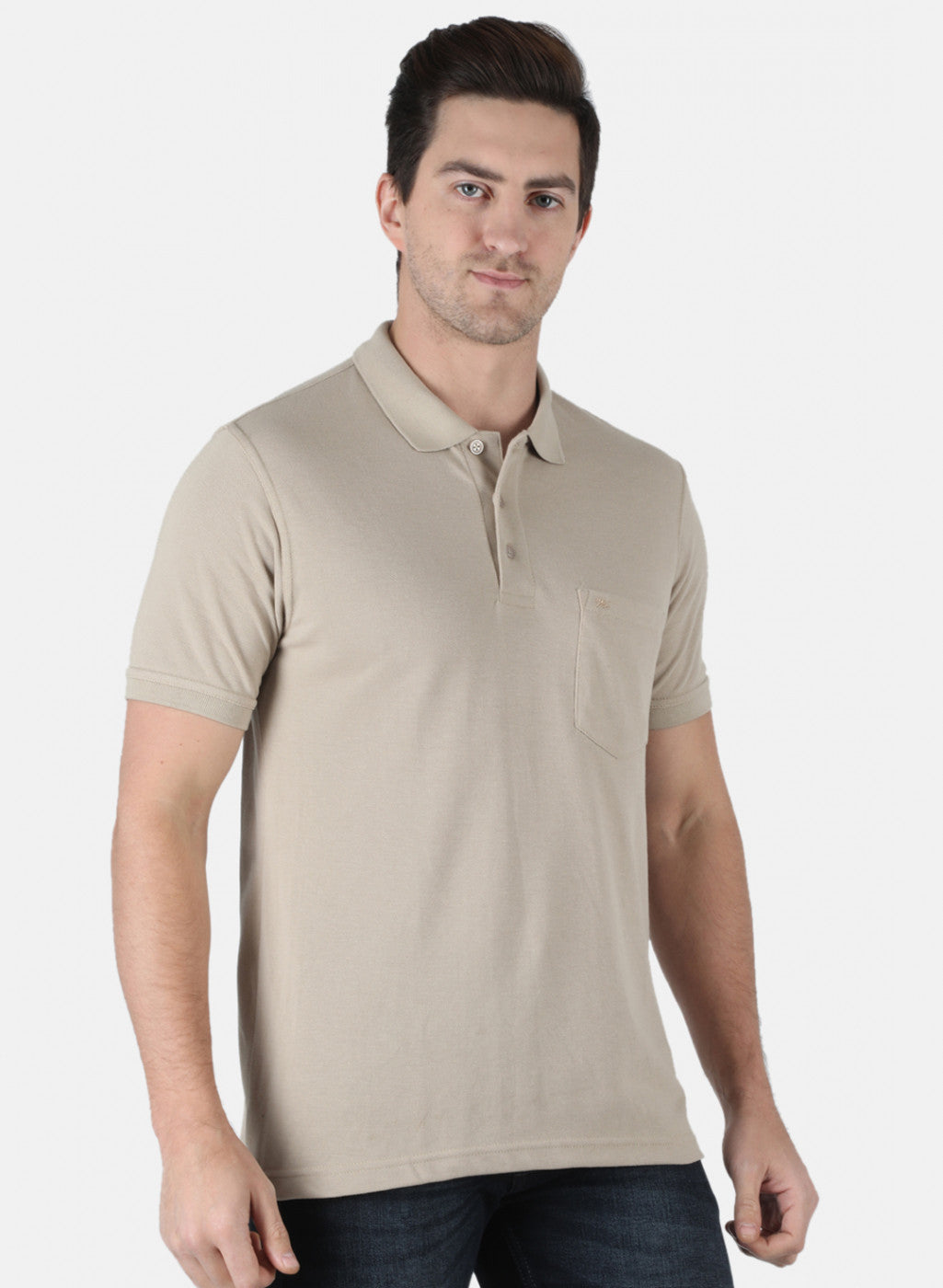 Men Beige Plain T-Shirt