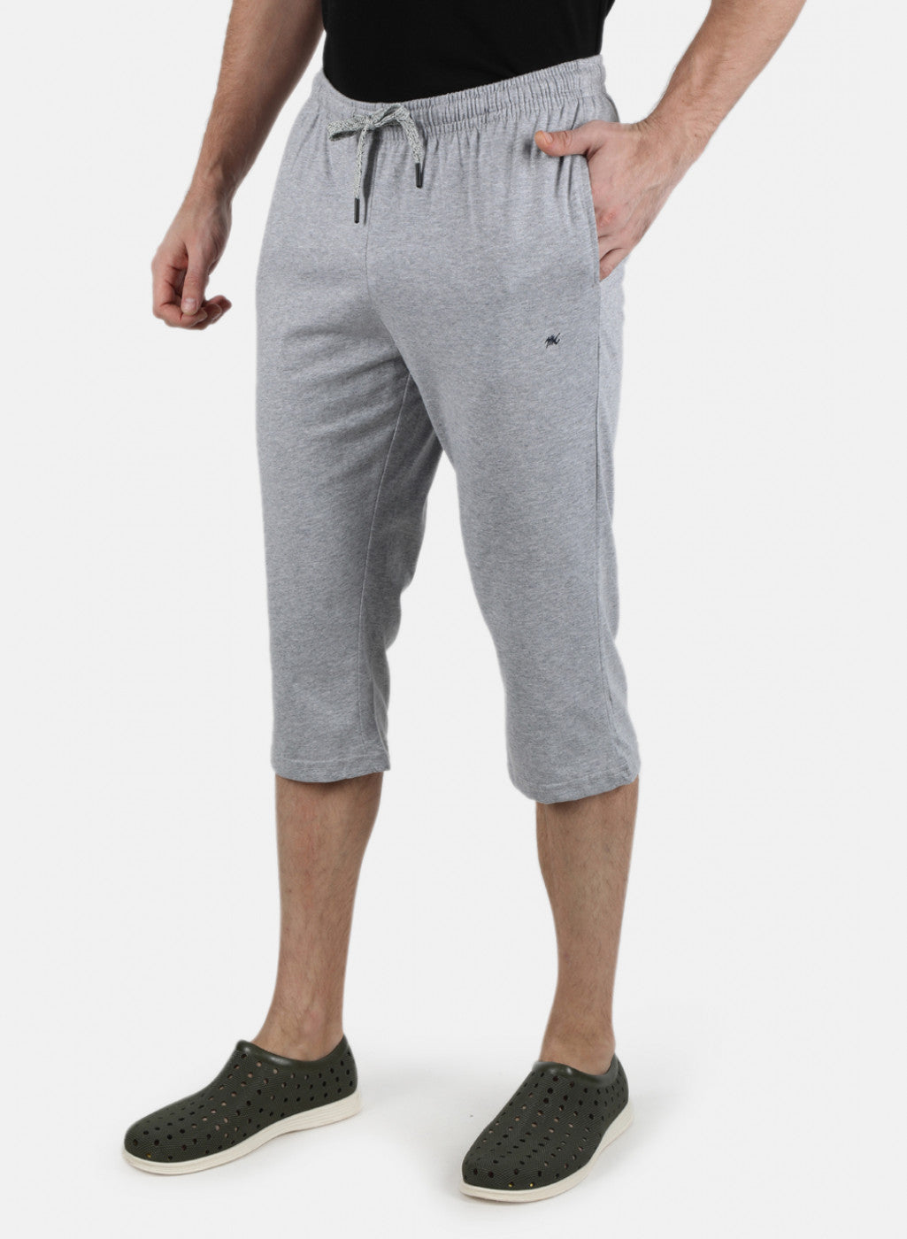 Men Grey Plain Capri
