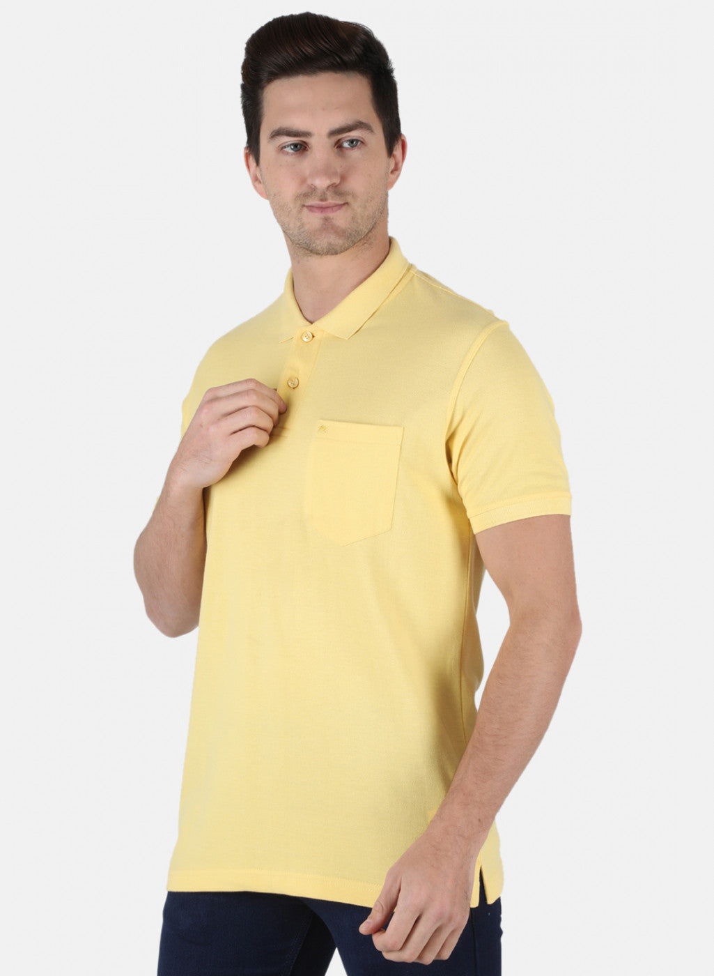 Men Yellow Plain T-Shirt