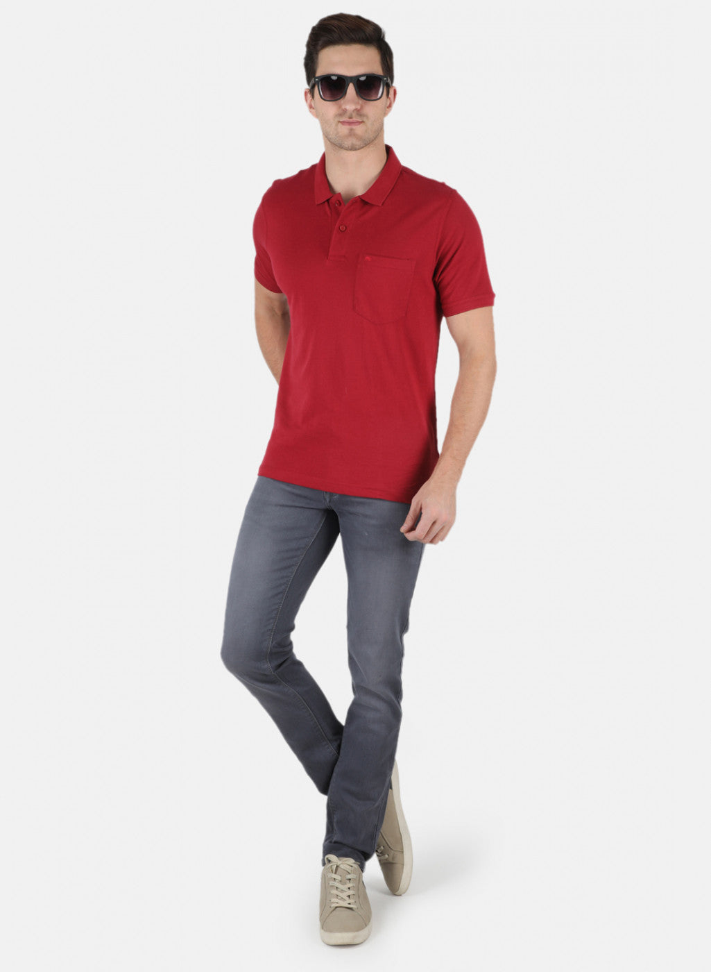 Men Maroon Plain T-Shirt