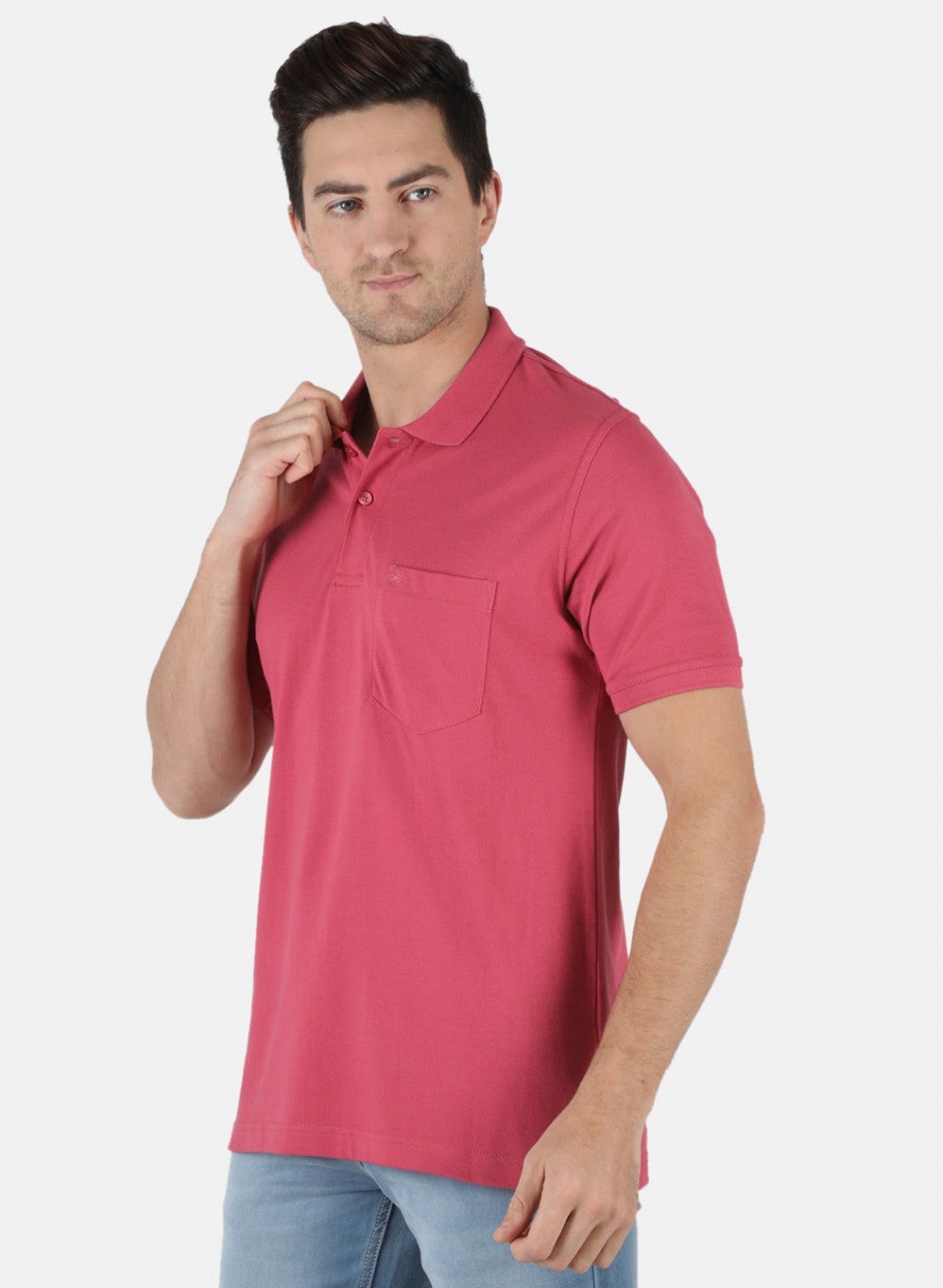 Men Pink Plain T-Shirt