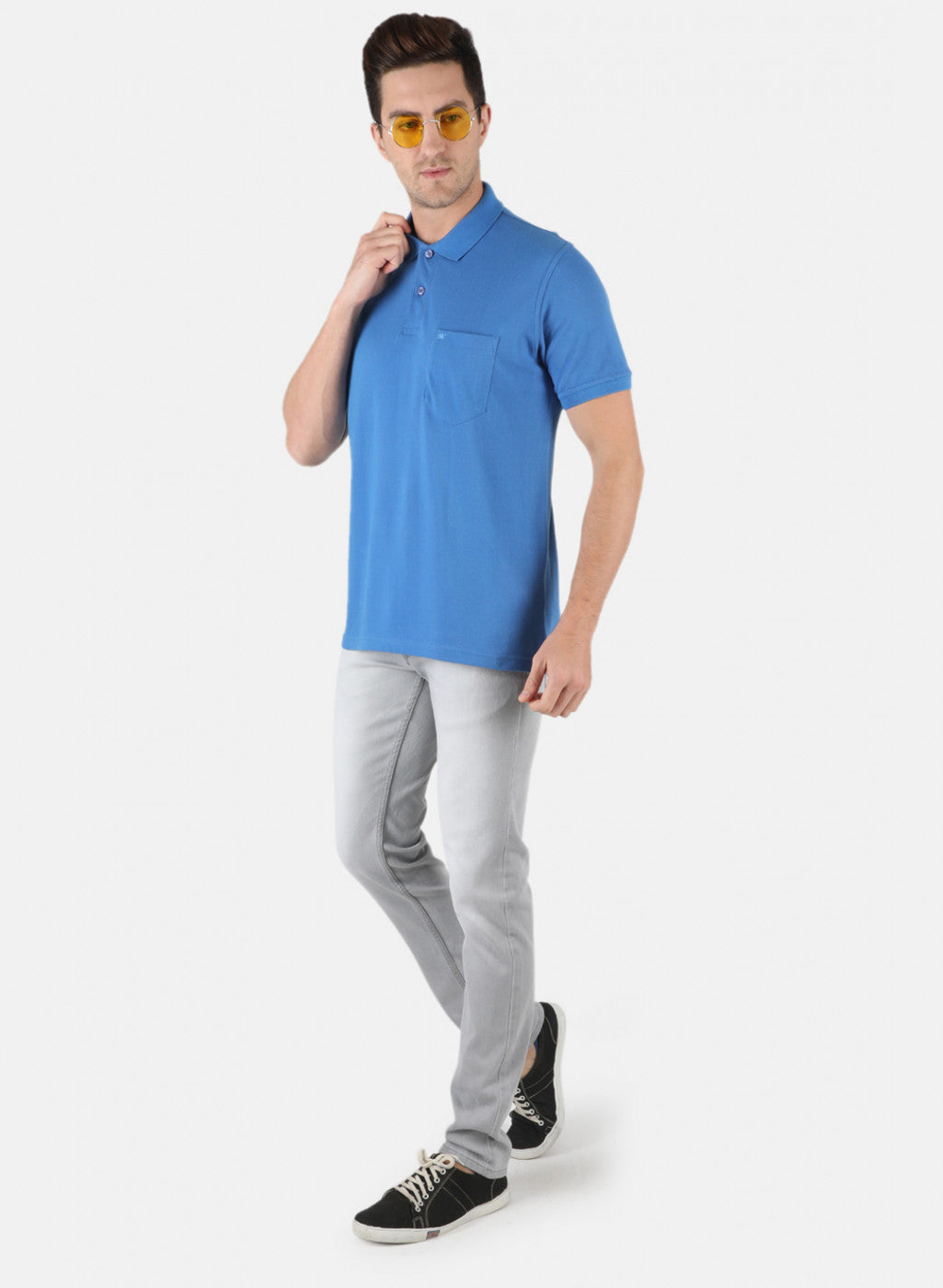 Men Blue Plain T-Shirt