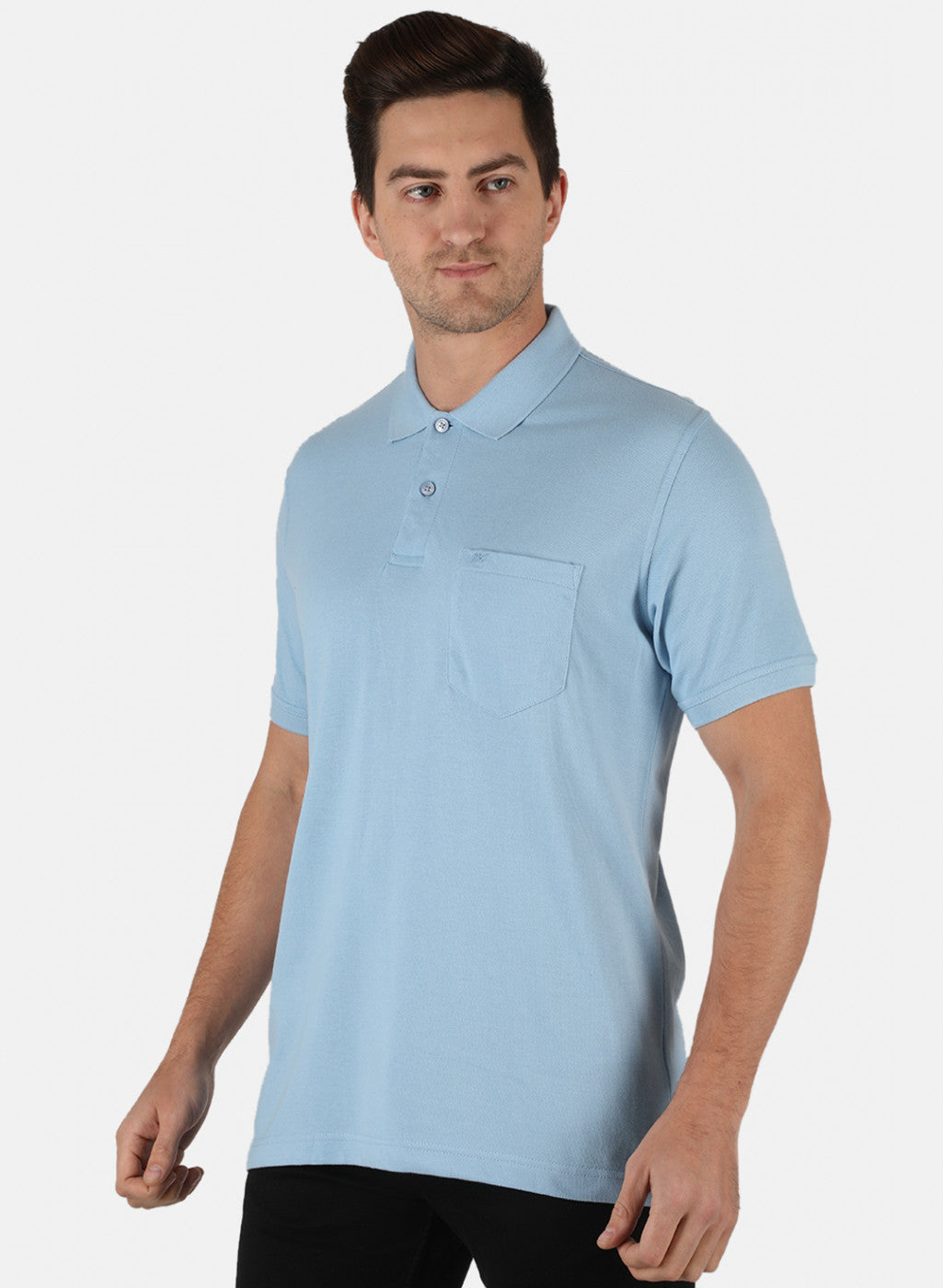 Men Sky Blue Plain T-Shirt