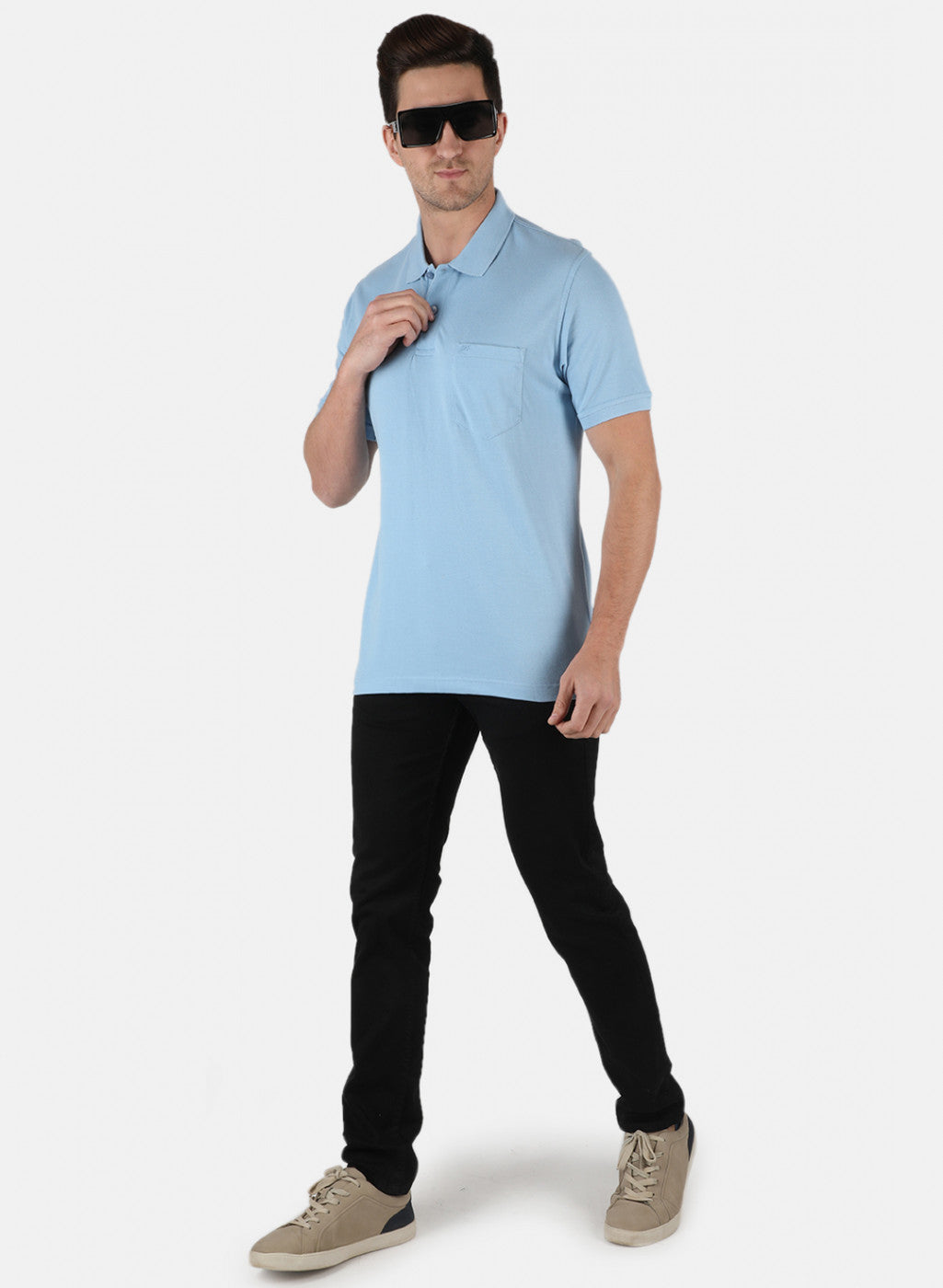 Men Sky Blue Plain T-Shirt