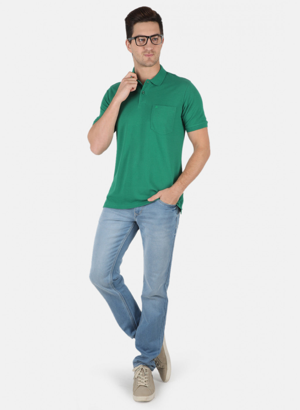 Men Green Plain T-Shirt