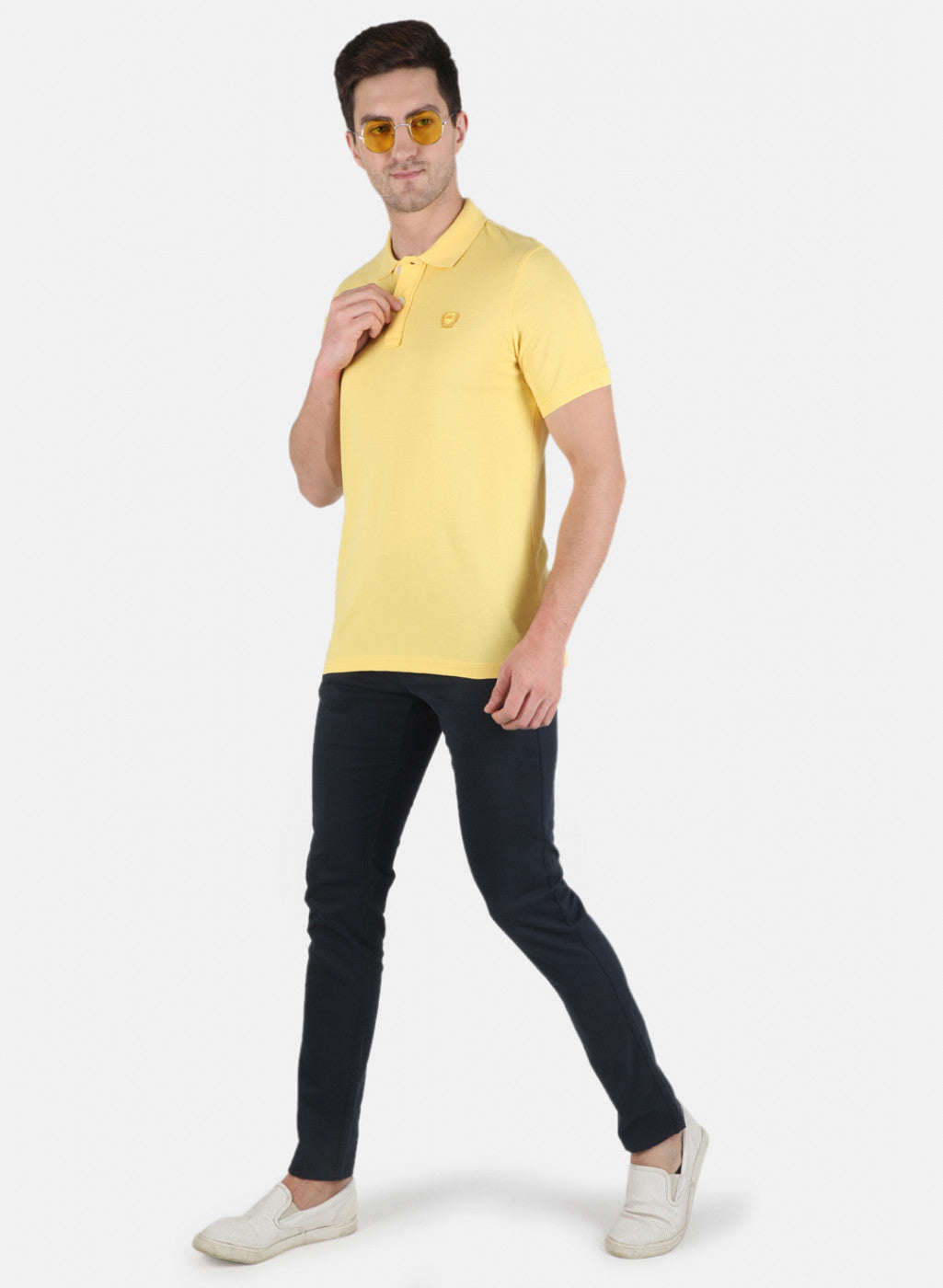Men Yellow Plain T-Shirt
