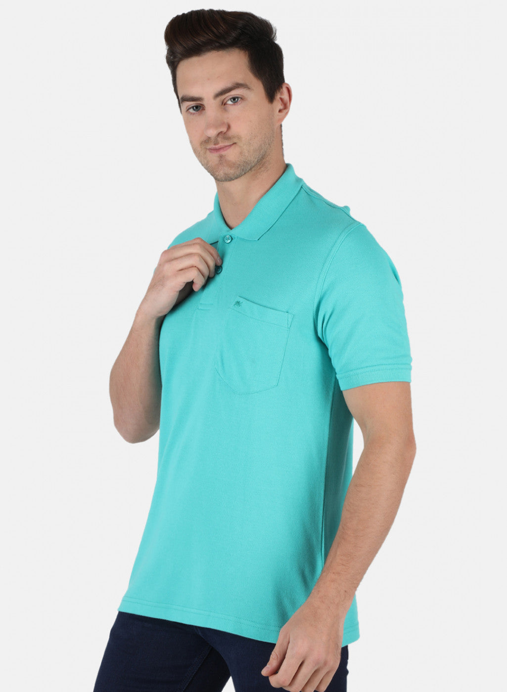 Men Sea Green Plain T-Shirt