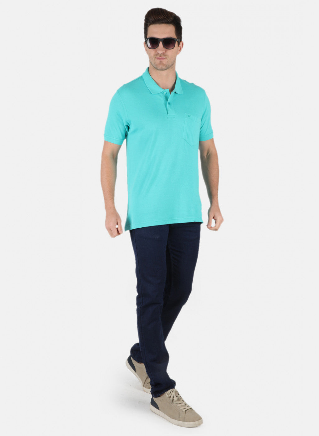 Men Sea Green Plain T-Shirt