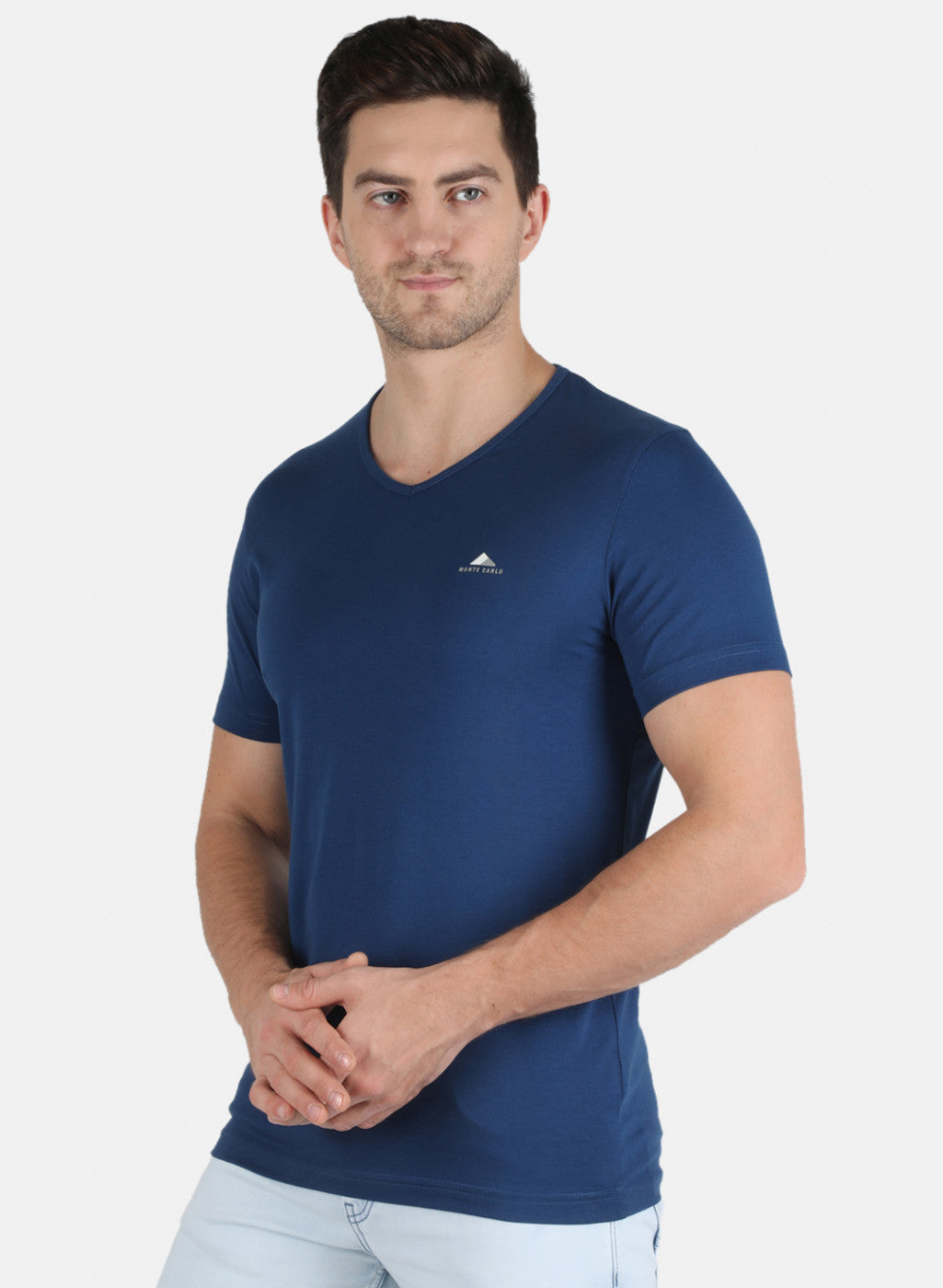 Men Blue Plain T-Shirt