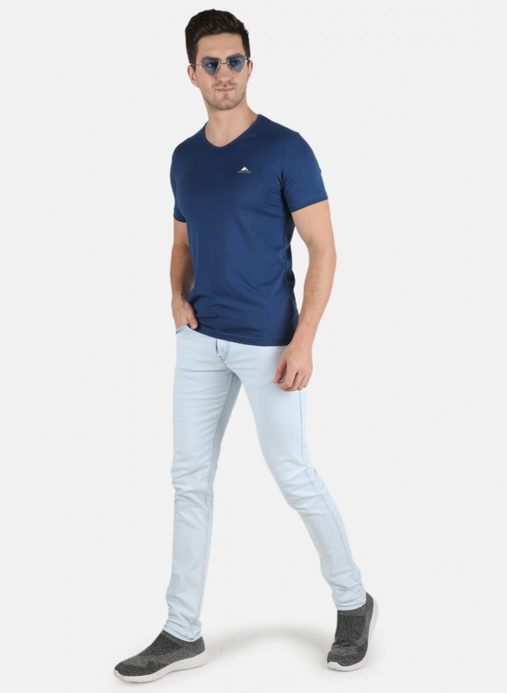 Men Blue Plain T-Shirt