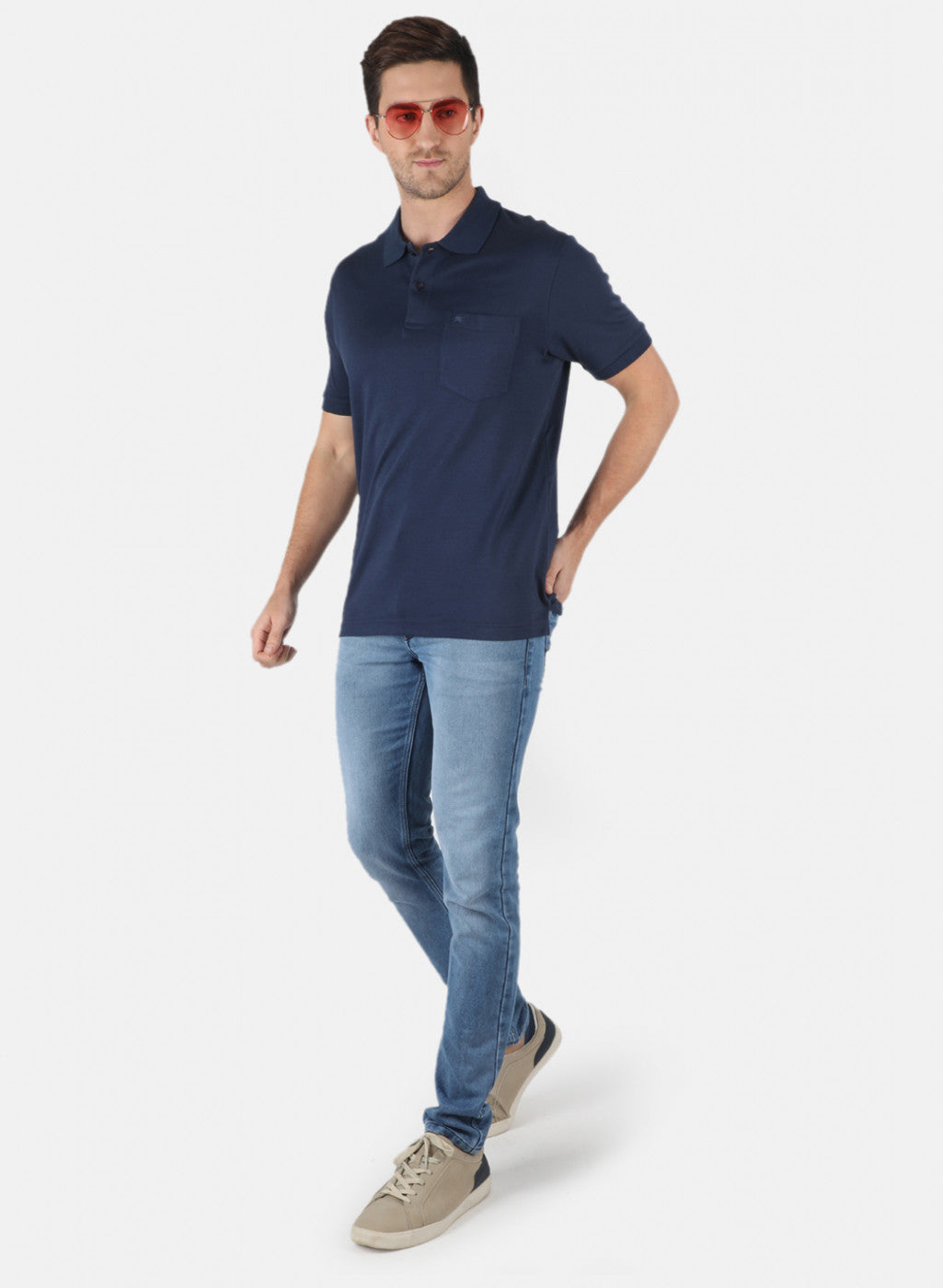 Men NAvy Blue Plain T-Shirt