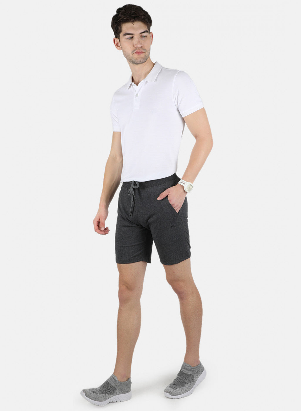 Men Grey Plain Bermuda