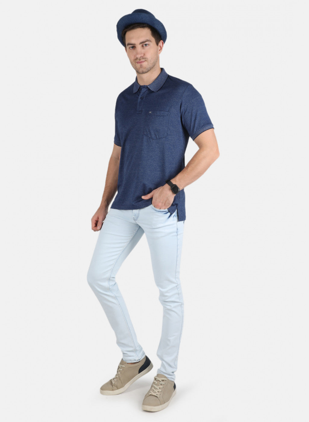 Men Blue Plain T-Shirt