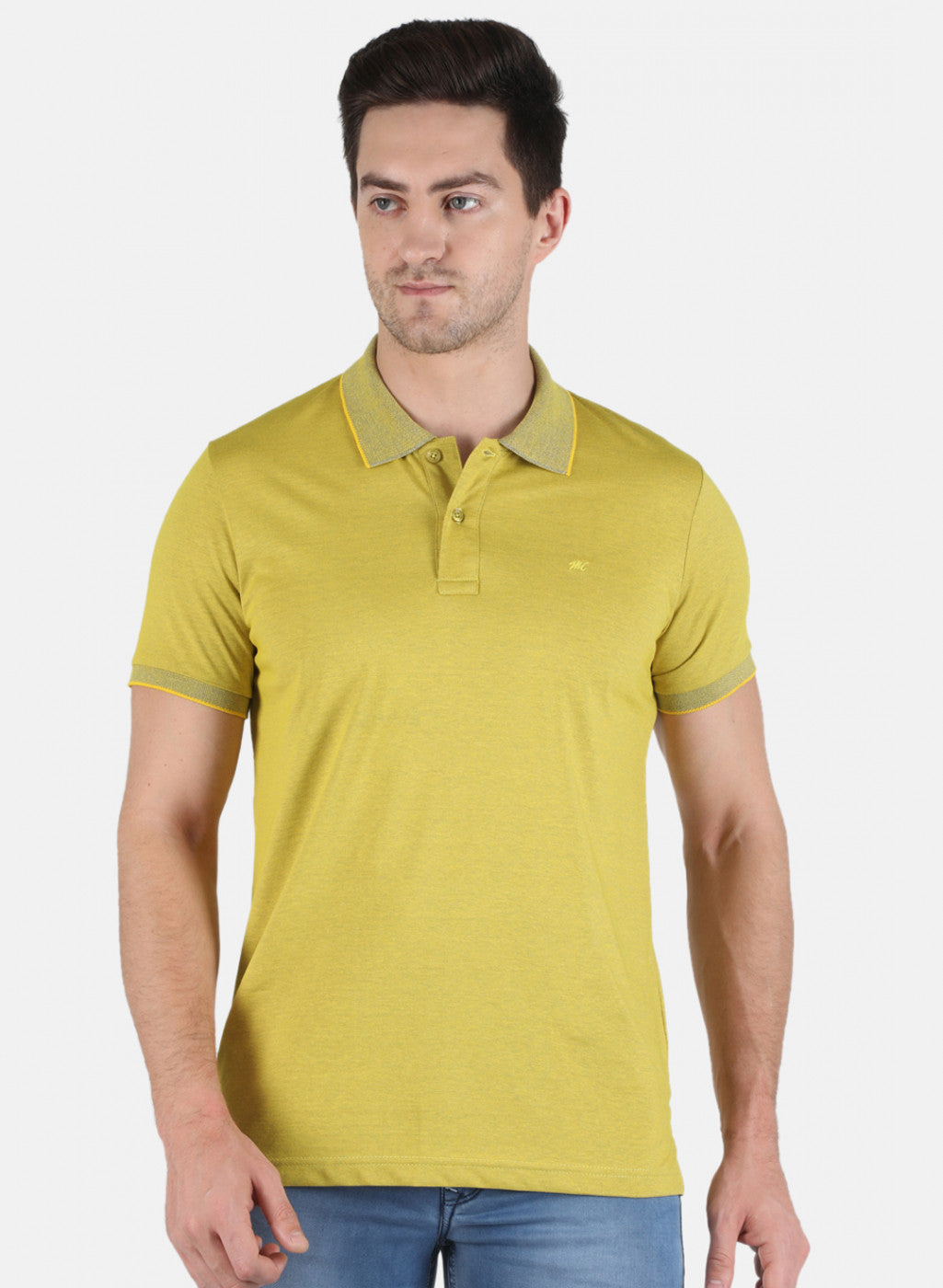 Men Yellow Plain T-Shirt