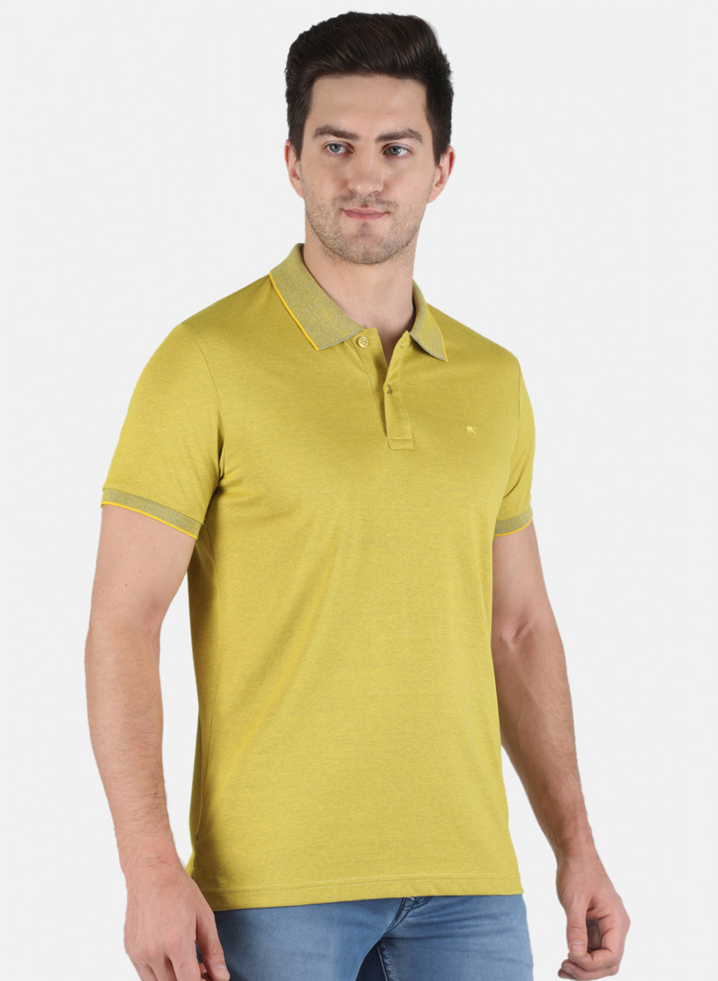 Men Yellow Plain T-Shirt