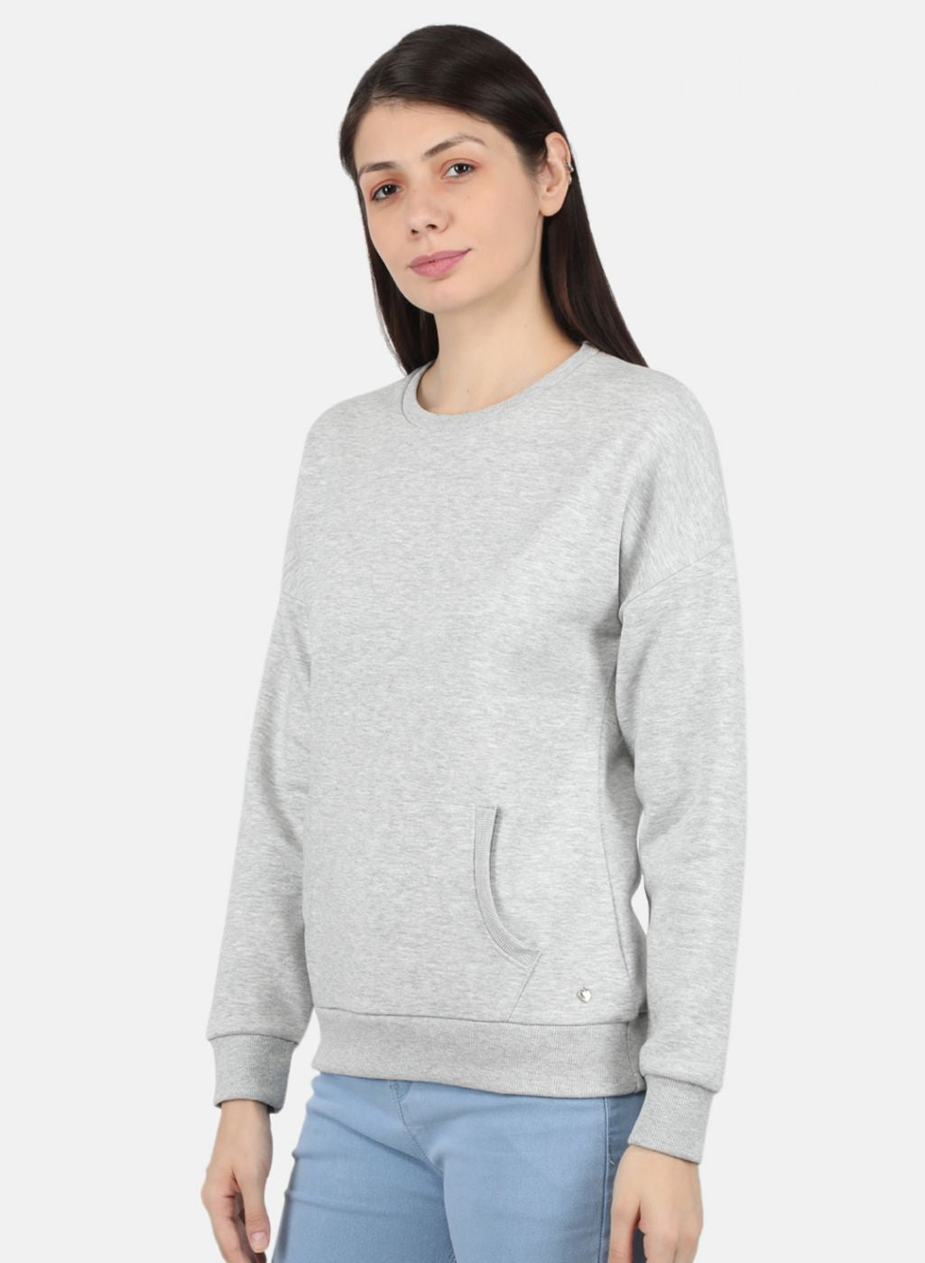 Women Grey Solid Sweatshirt