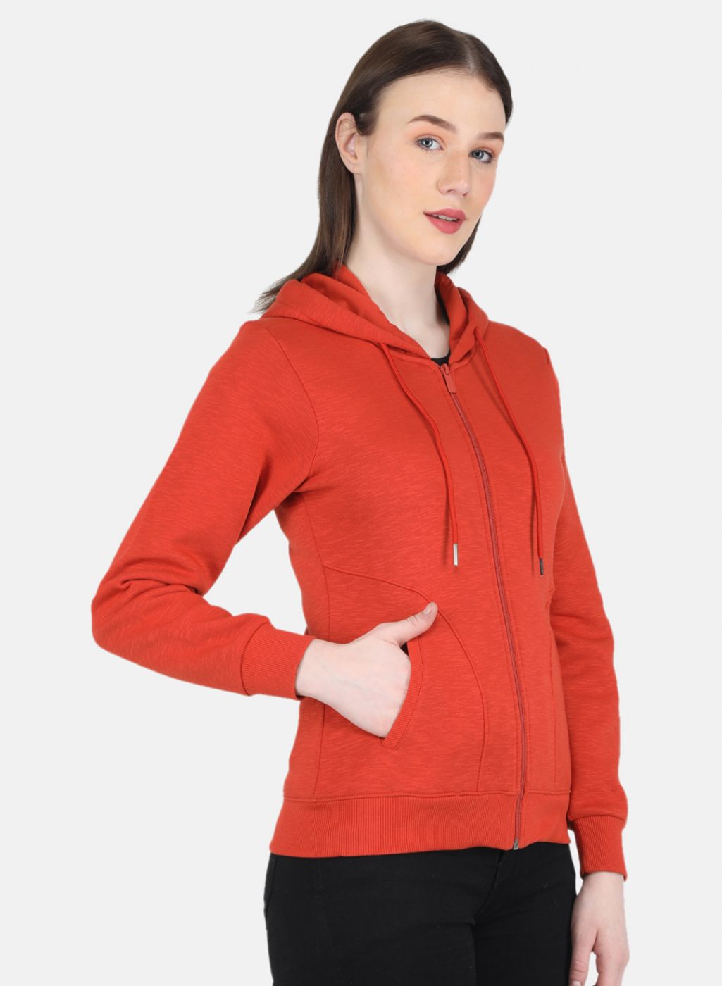 Women Orange Solid Sweatshirt