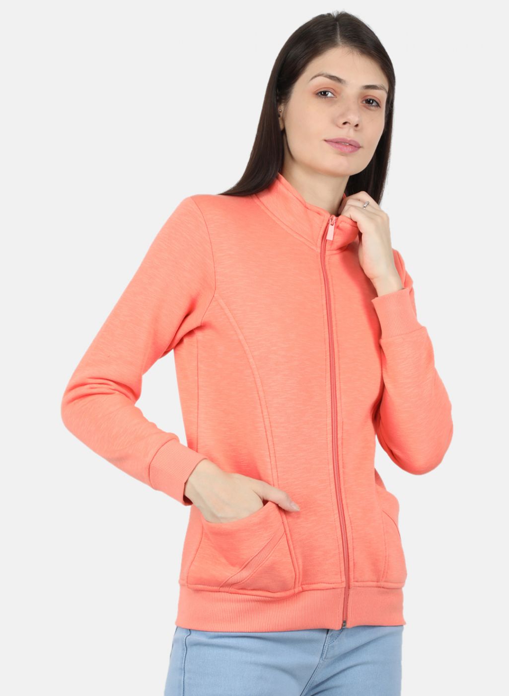 Women Orange Solid Sweatshirt