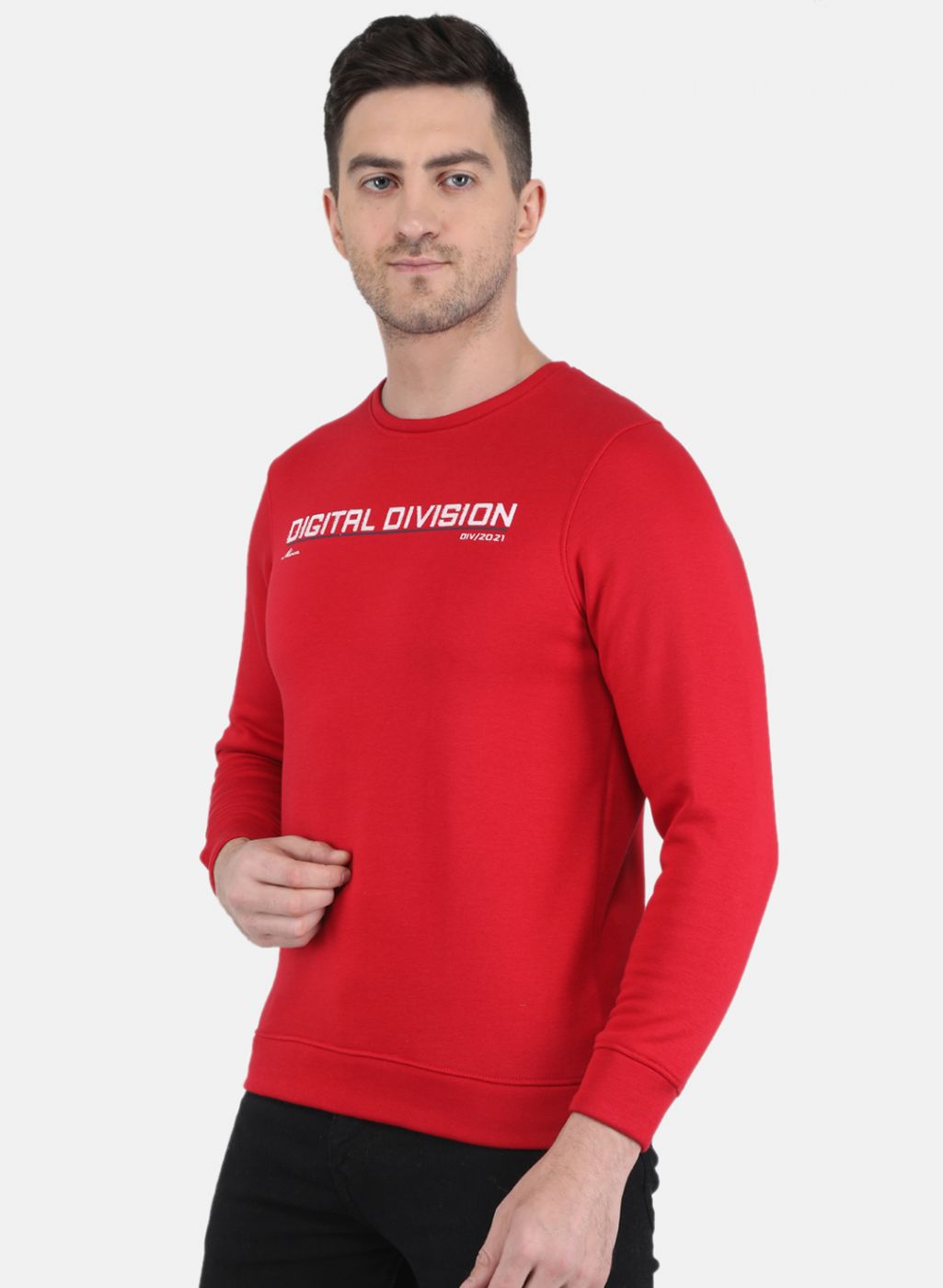 Men Red Solid Sweatshirt