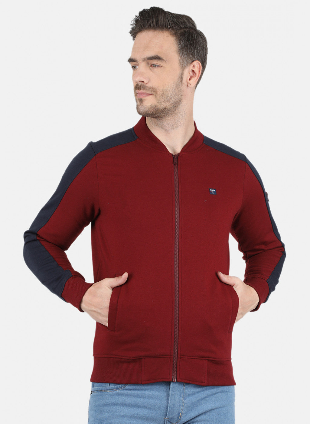 Men Maroon & NAvy Blue Solid Sweatshirt