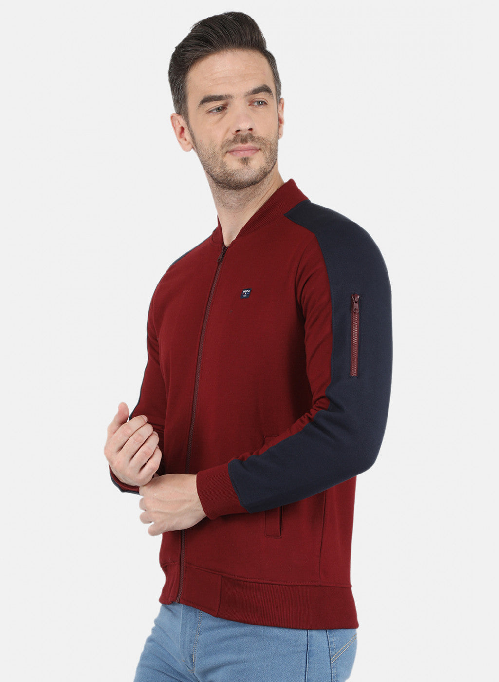 Men Maroon & NAvy Blue Solid Sweatshirt