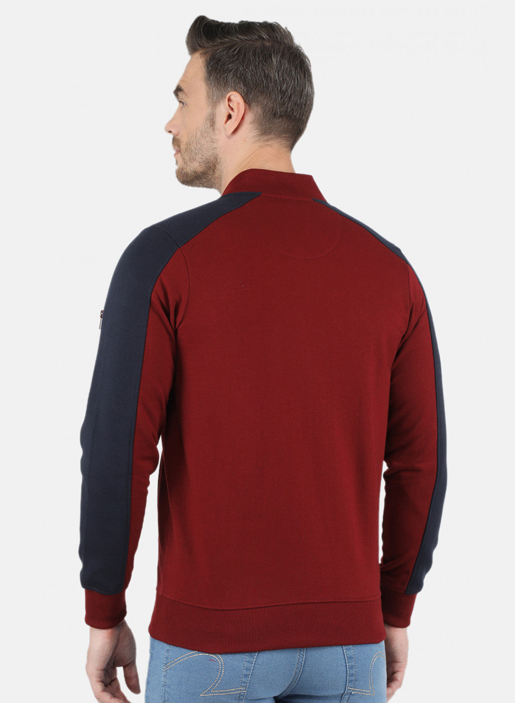 Men Maroon & NAvy Blue Solid Sweatshirt