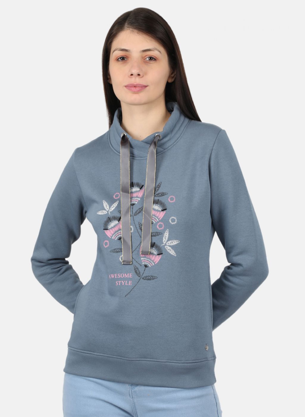 Women Grey Printed Sweatshirt