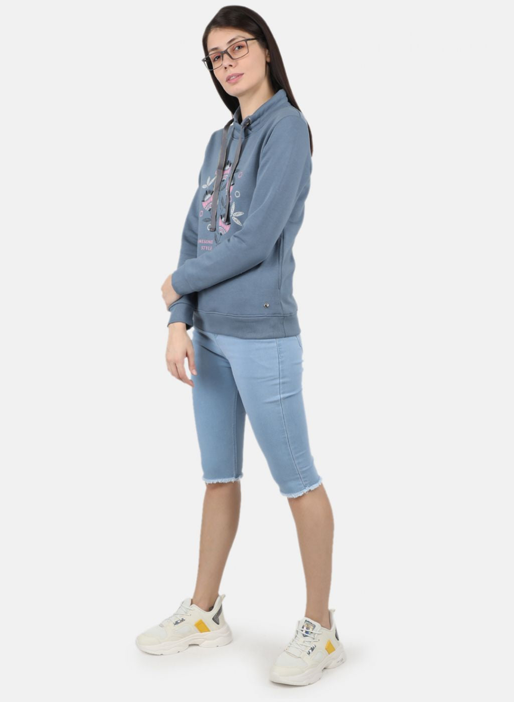 Women Grey Printed Sweatshirt