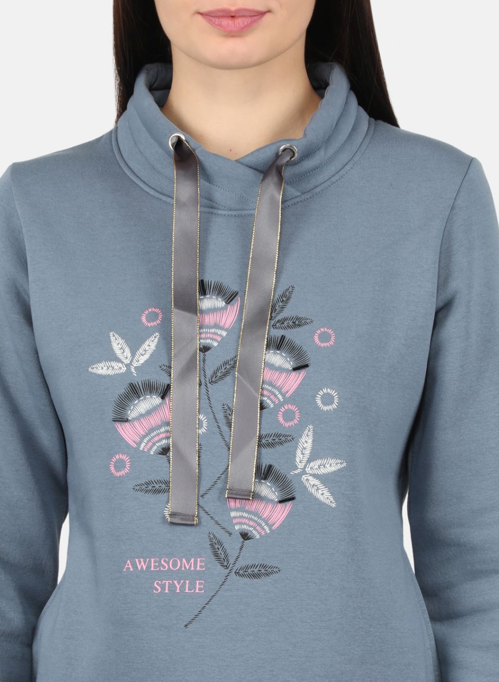 Women Grey Printed Sweatshirt