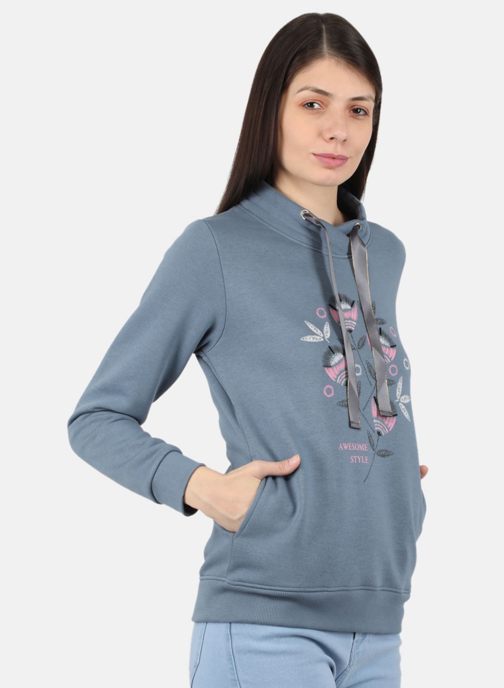 Women Grey Printed Sweatshirt