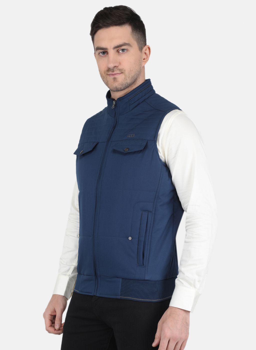 Men NAvy Blue Solid Jacket