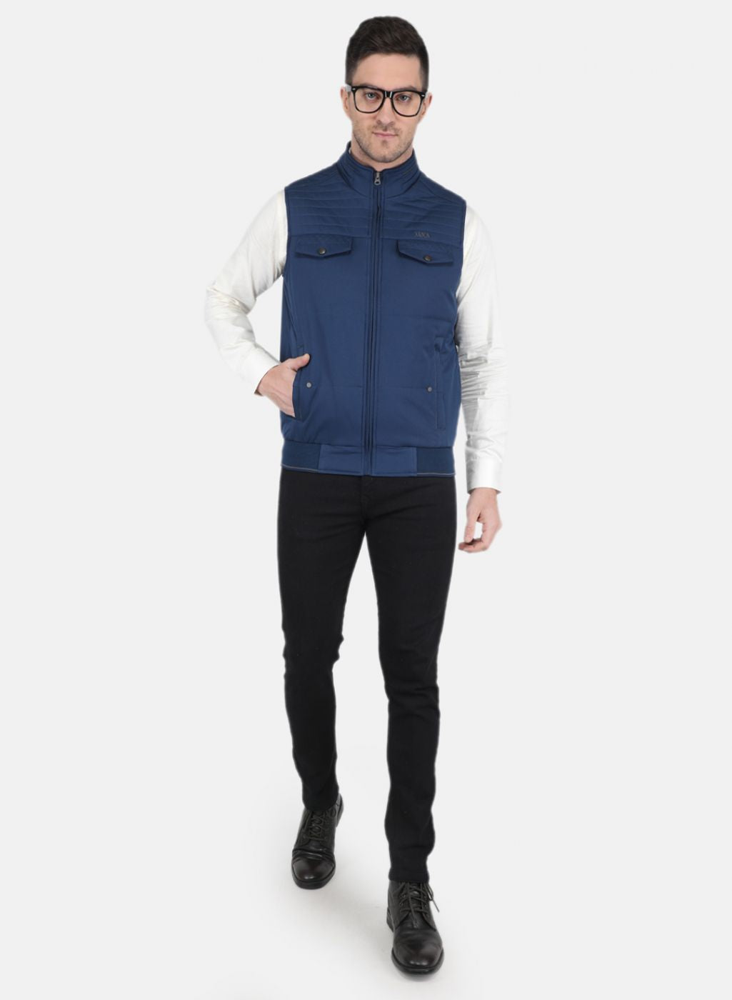 Men NAvy Blue Solid Jacket