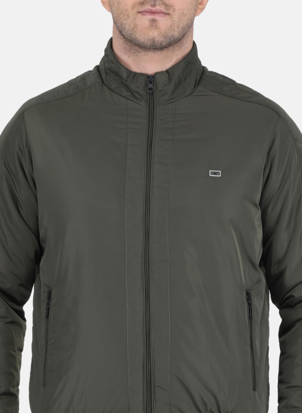 Men Olive Solid Jacket