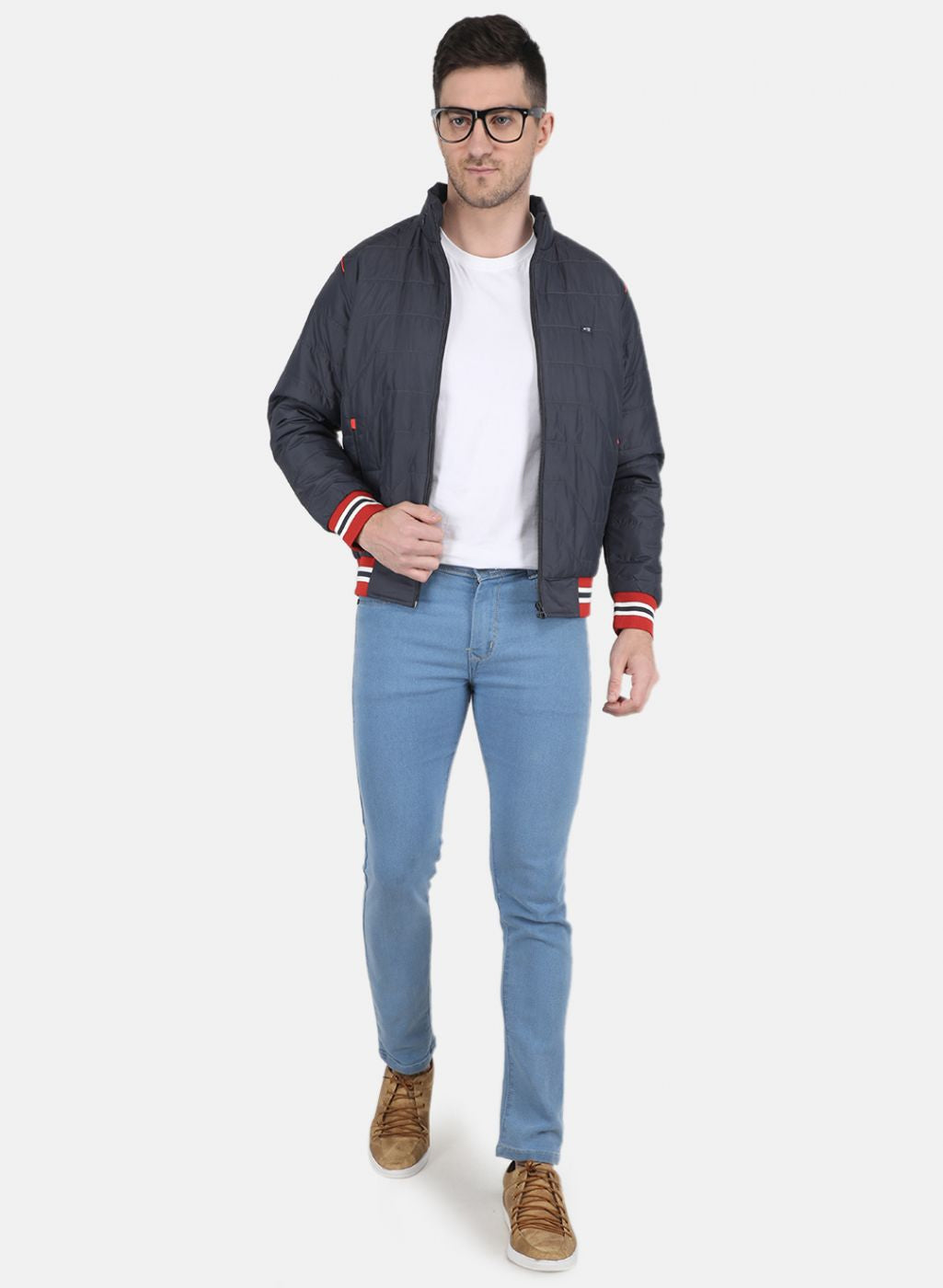 Men NAvy Blue Solid Jacket