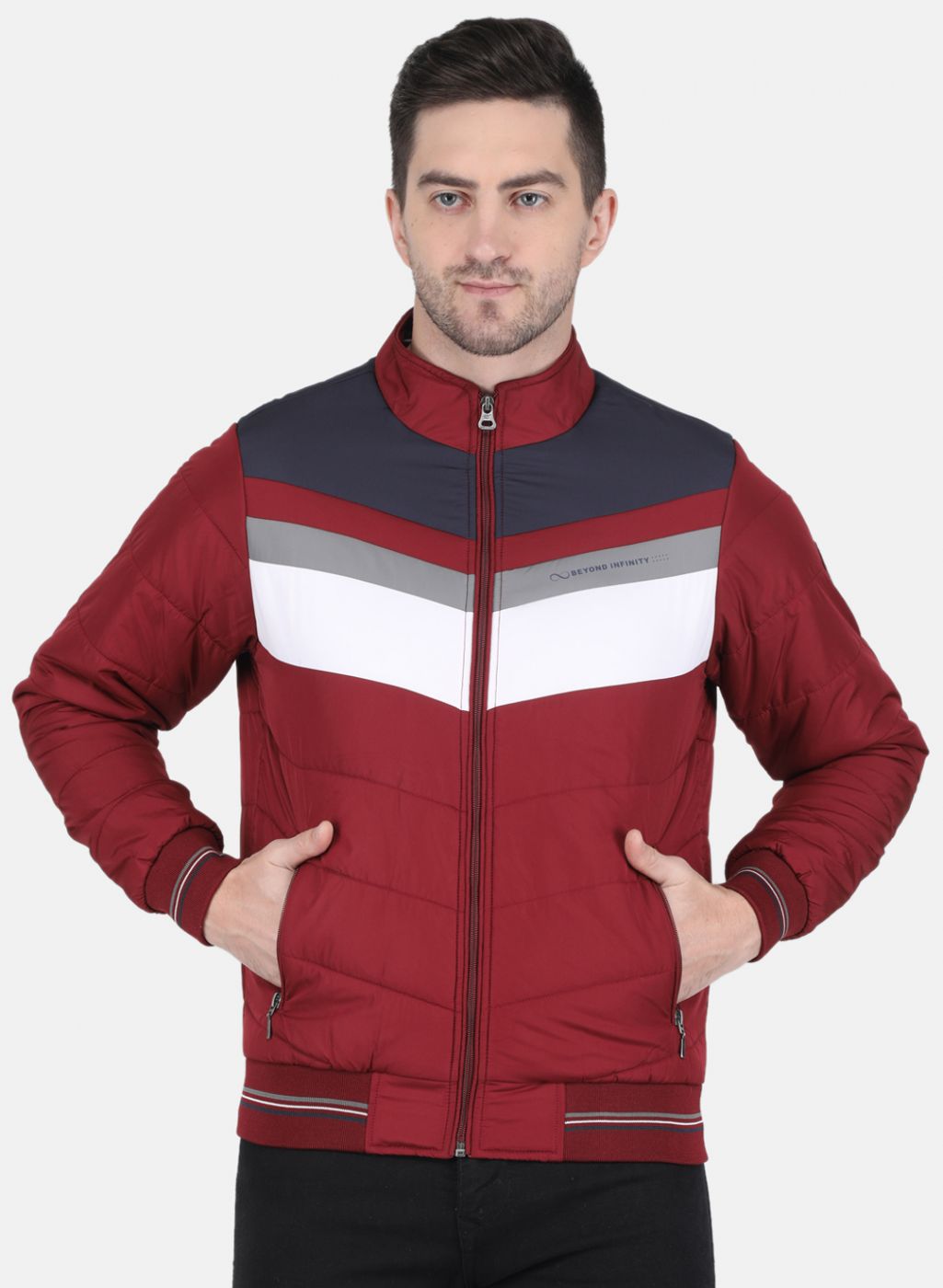 Men Maroon Solid Jacket