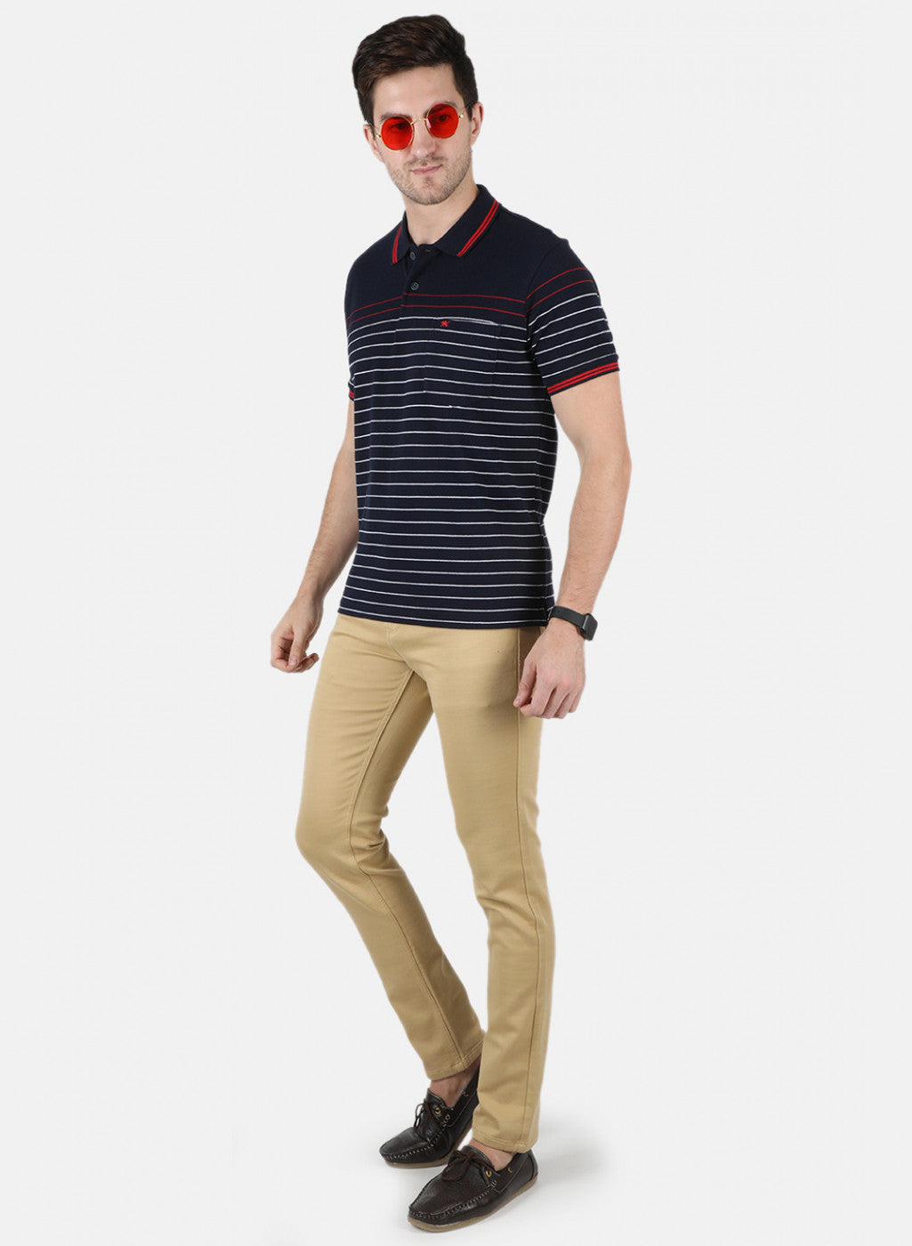 Men NAvy Blue Stripe T-Shirt