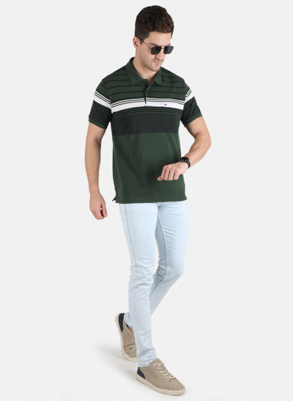 Men Green Stripe T-Shirt