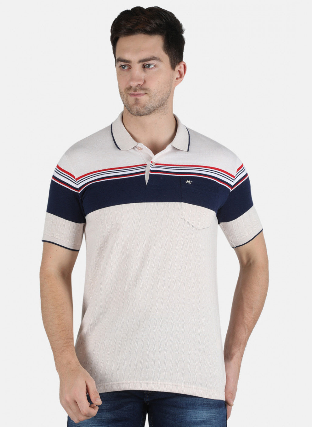 Men Beige Stripe T-Shirt