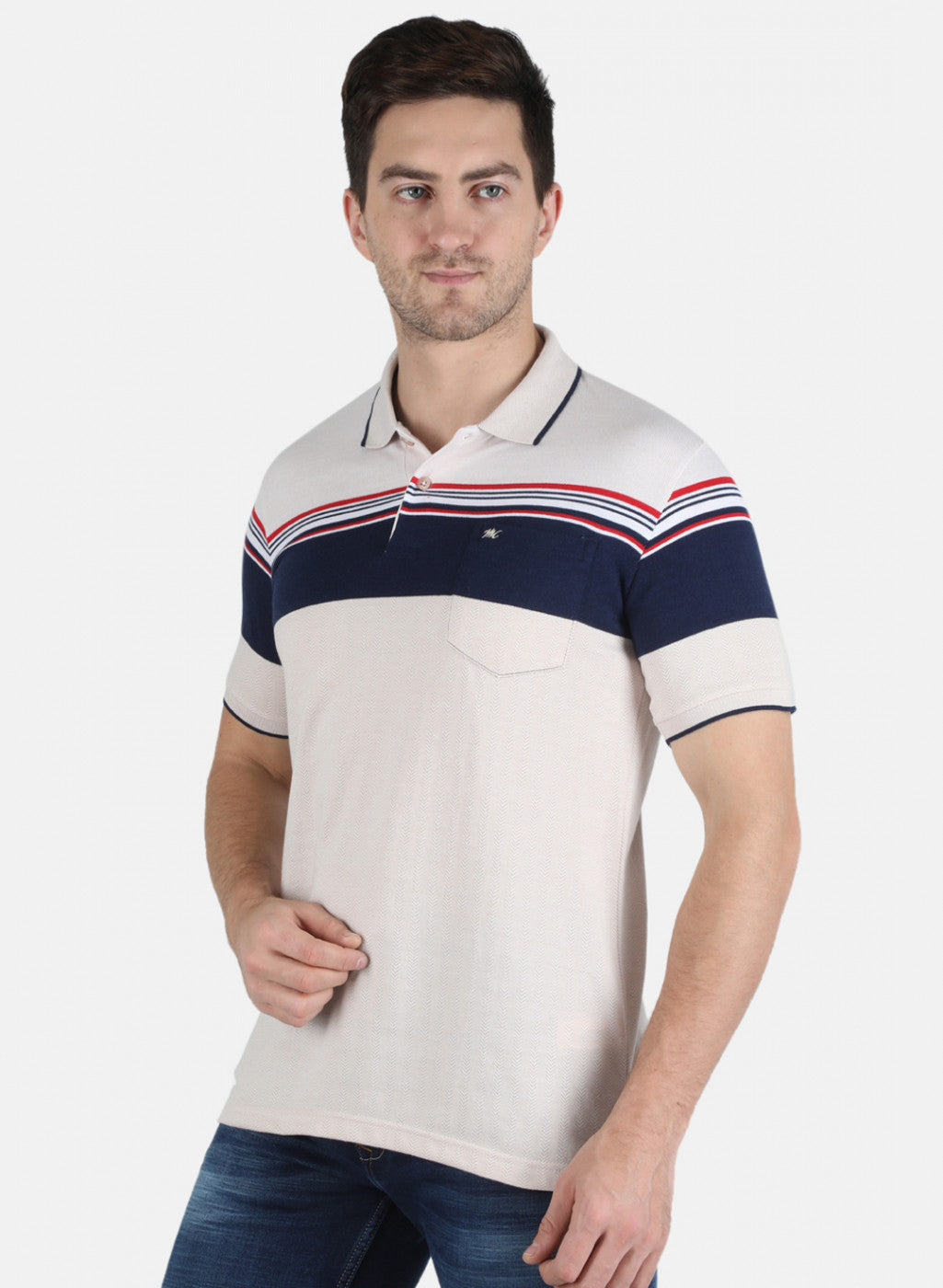 Men Beige Stripe T-Shirt